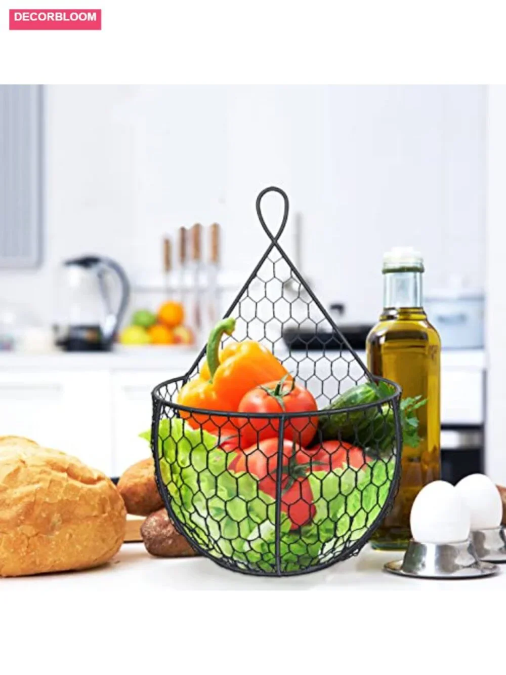 Black Metal Wire Hanging Basket Set for Fruit & Veggie Storage, Wall Mounted